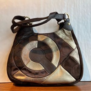 Coach Inlaid Leather Patchwork Patch Work Hobo Chocolate Brown Gold Purse